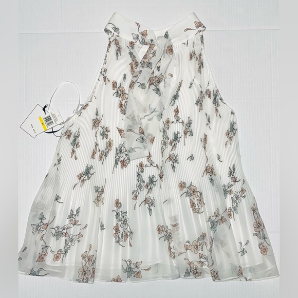 1.STATE FLORAL-PRINT PLEATED HALTER TOP SLEEVELESS COLLARLESS CREAM COLOR SIZE M - Picture 7 of 14